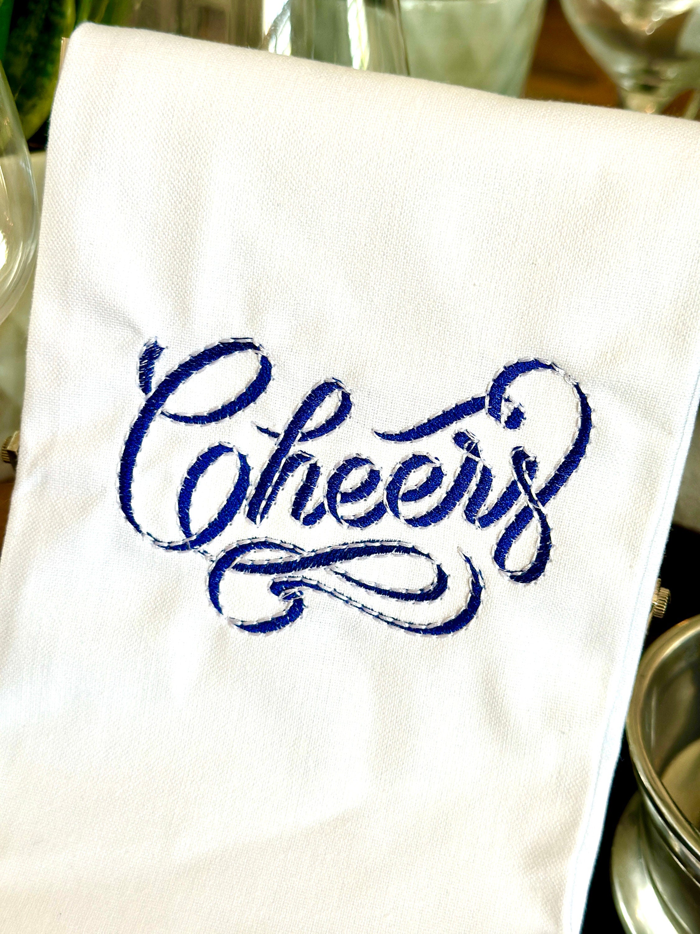 Embroidered 'Cheers!' Hand Towel: Unique Birthday Gift for Sister, Bar & Kitchen Decor