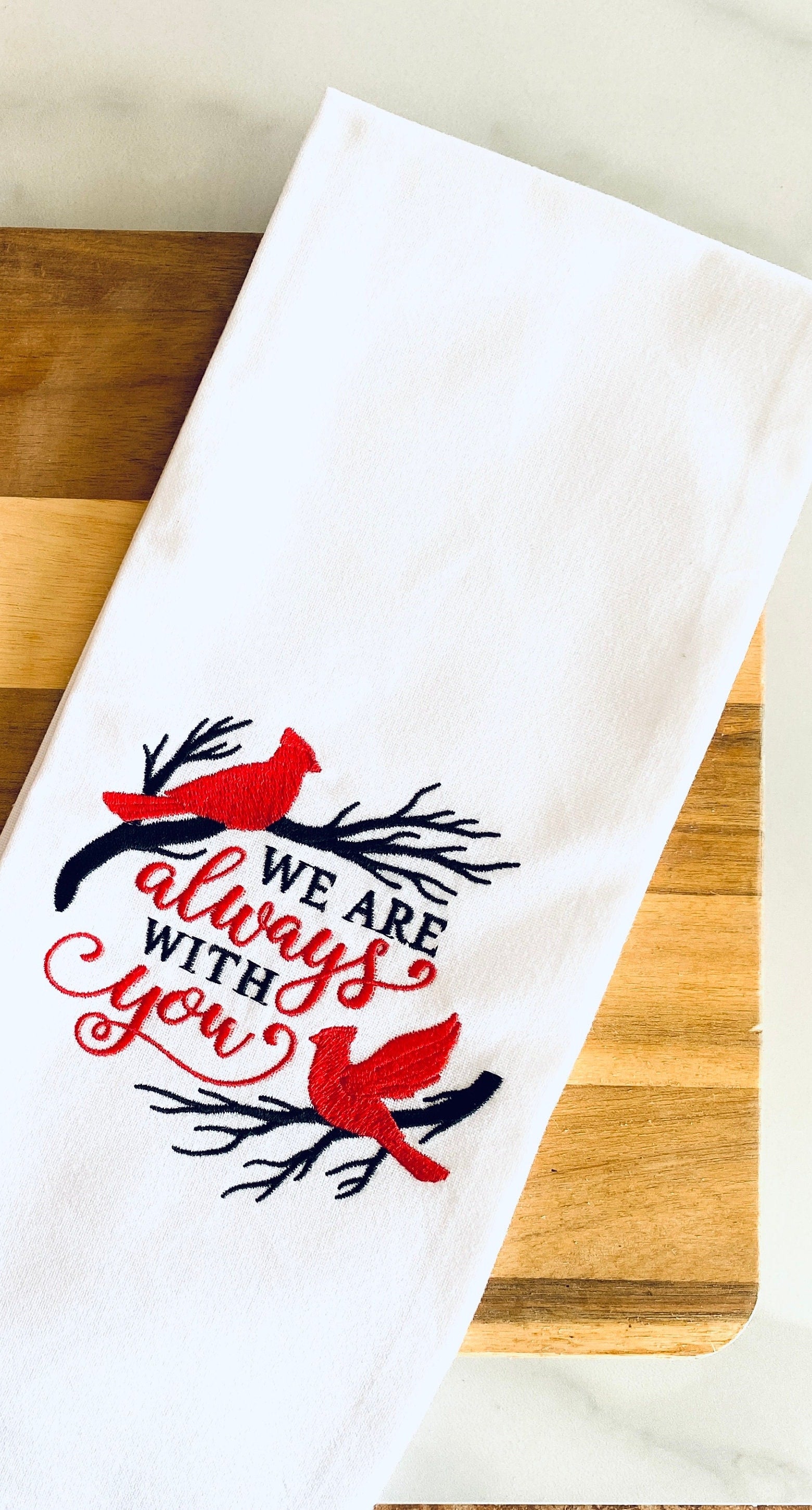 Cardinal Decor Christmas Kitchen Embroidered Towel Memorial Gifts Holiday Gift for Friend