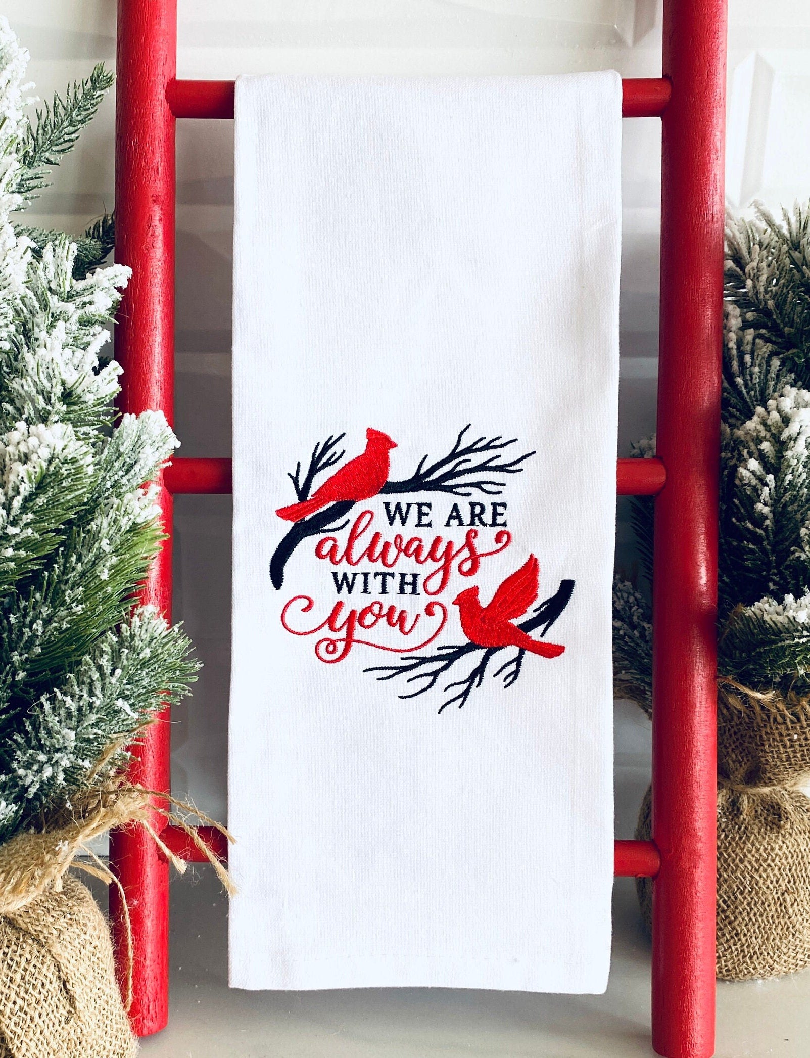 Cardinal Decor Christmas Kitchen Embroidered Towel Memorial Gifts Holiday Gift for Friend