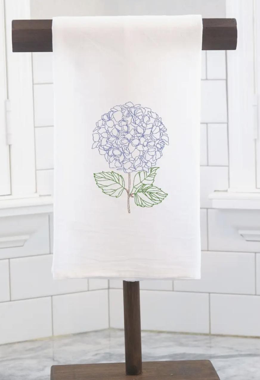 Hydrangea Plant Hanging Kitchen Towel Embroidered Old Money Aesthetic Spring Home Decor Blue and White Housewarming Gift New Home