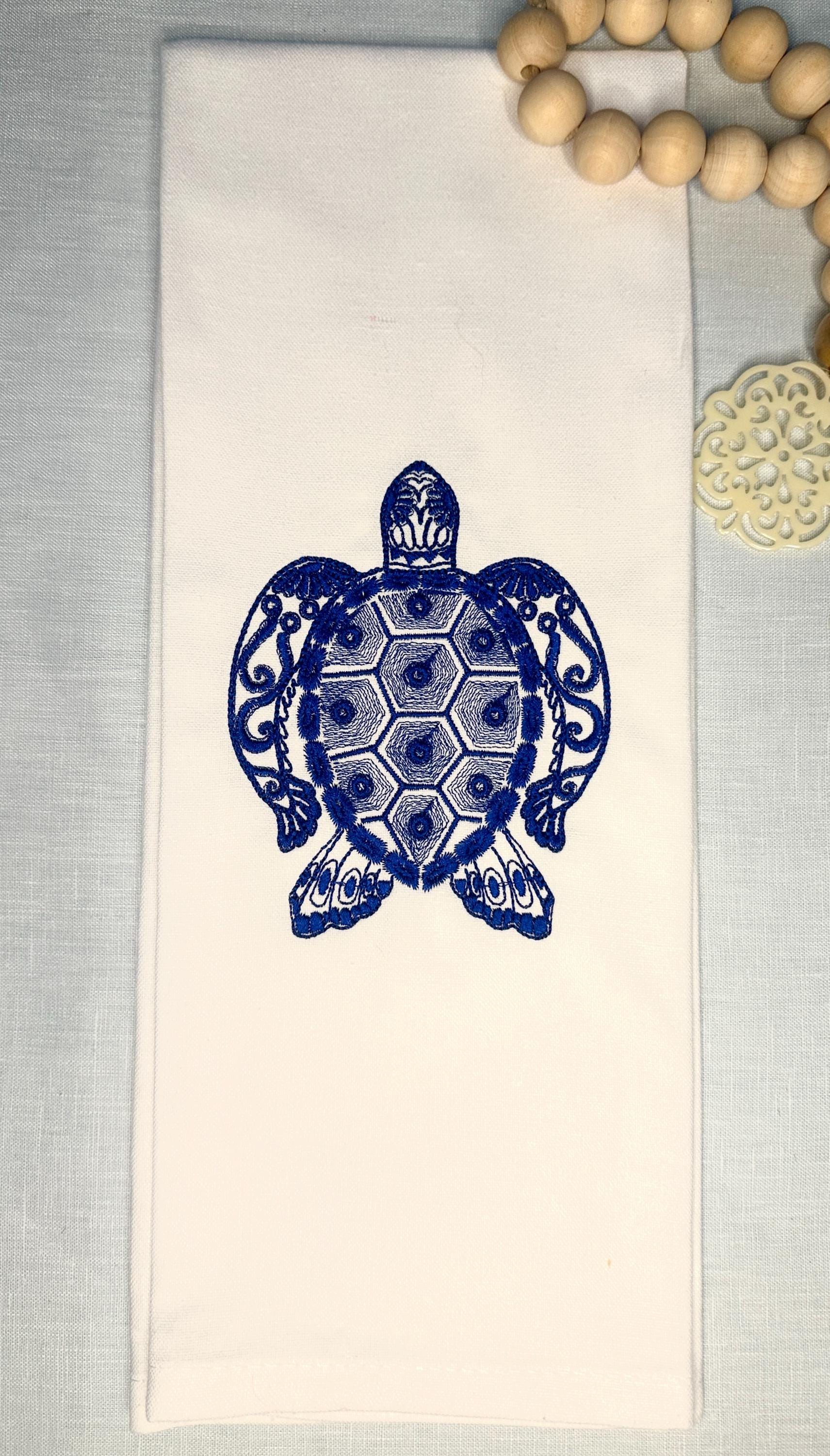 Kitchen Towels Ocean Themed Gifts Sea Turtle Embroidered, Birthday Gift for Best Friend