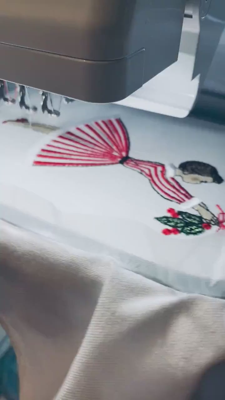 Holiday Hosting Embroidered MCM Christmas Tea Towel Retro Christmas Gift for Neighbor.