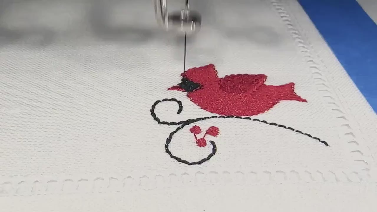 Cardinals Cocktail Napkins Linen, Embroidered, Christmas Present Bird Lover Gift, Set of 4