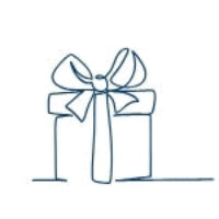 Simple line drawing of a gift box with a bow on a white background
