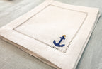 Embroidered Anchor Linen Cocktail Napkins | Coastal Hosting Decor