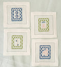 Mahjong Tile Embroidered Linen Cocktail Napkins