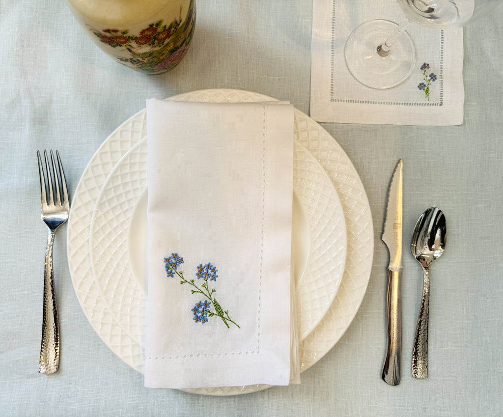Embroidered Wildflower Linen Dinner Napkins | Floral Table Linens