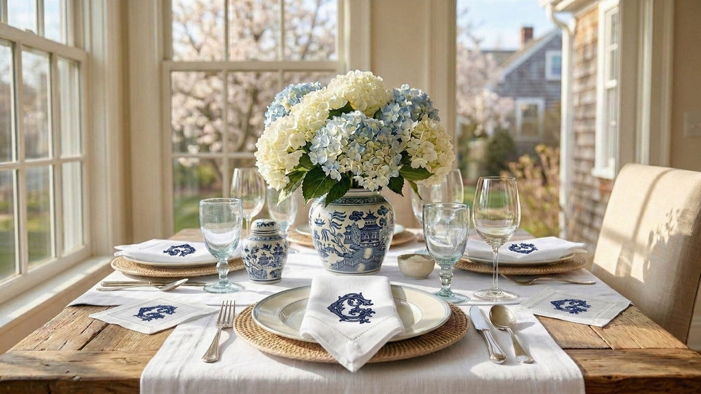 Monogrammed Embroidered Dinner Napkins | Vintage Vine Linen Napkins