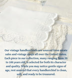 Vintage handkerchiefs with text about their sourcing and condition.