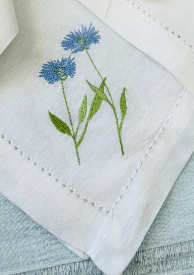 Embroidered Wildflower Linen Dinner Napkins | Floral Table Linens