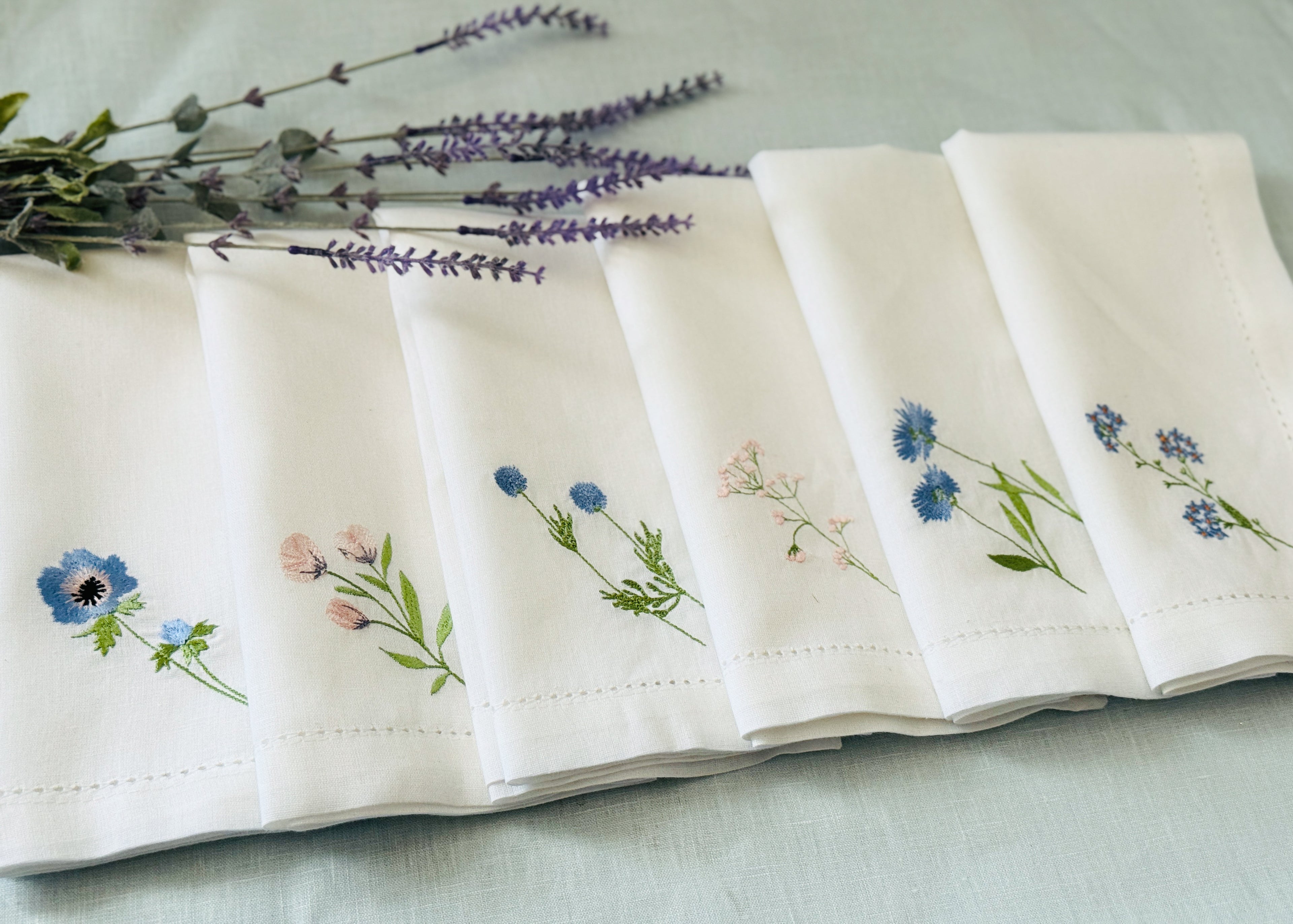 Embroidered Wildflower Dinner Napkins