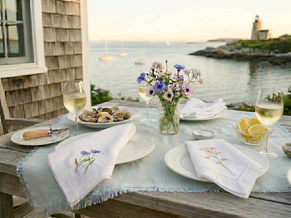 Embroidered Wildflower Linen Dinner Napkins | Floral Table Linens