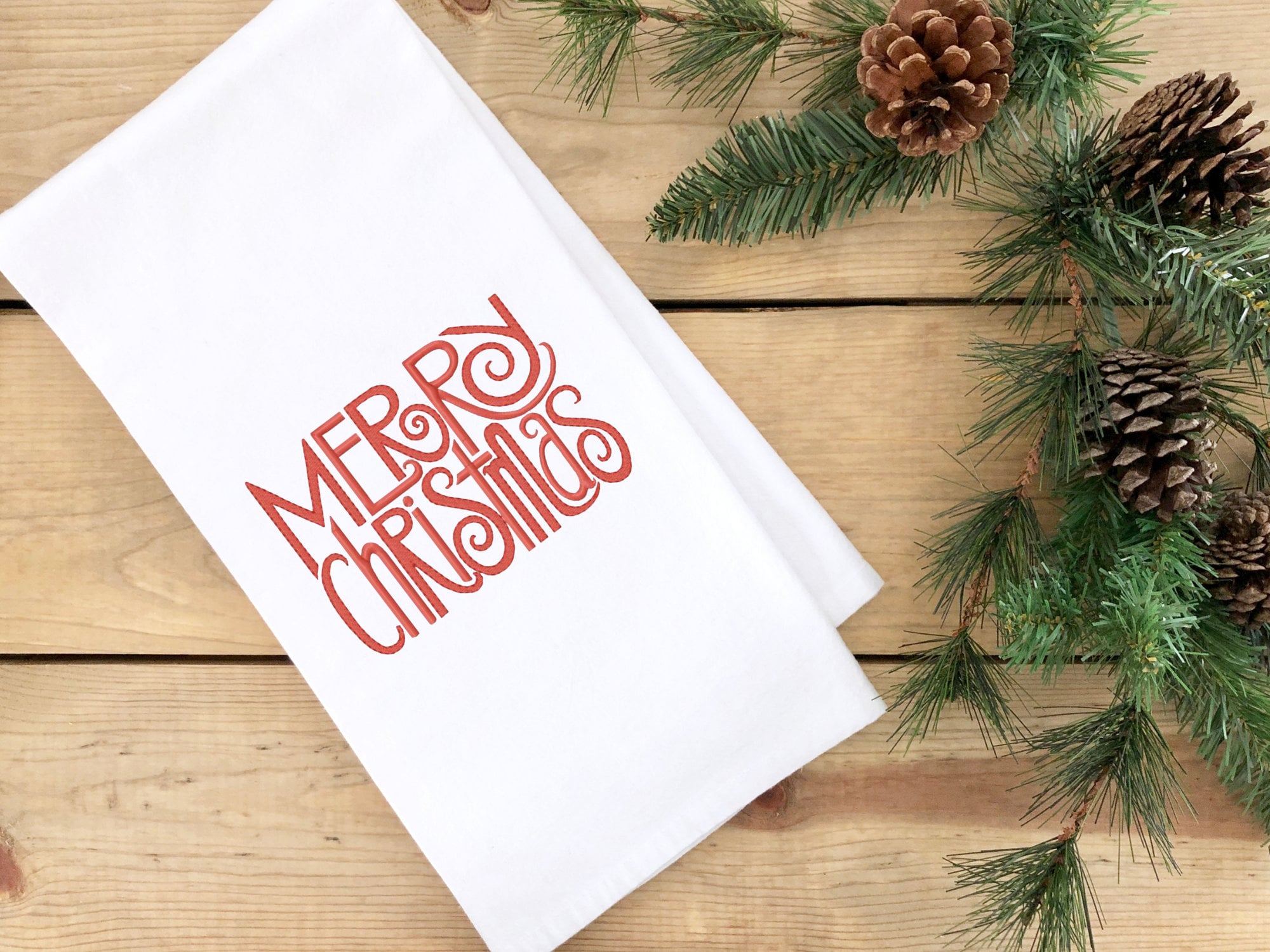 Vintage-Inspired Embroidered Christmas Tea Towel: Festive Kitchen Decor & Unique Holiday Hostess Gift