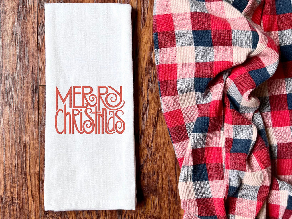 Vintage-Inspired Embroidered Christmas Tea Towel: Festive Kitchen Decor & Unique Holiday Hostess Gift