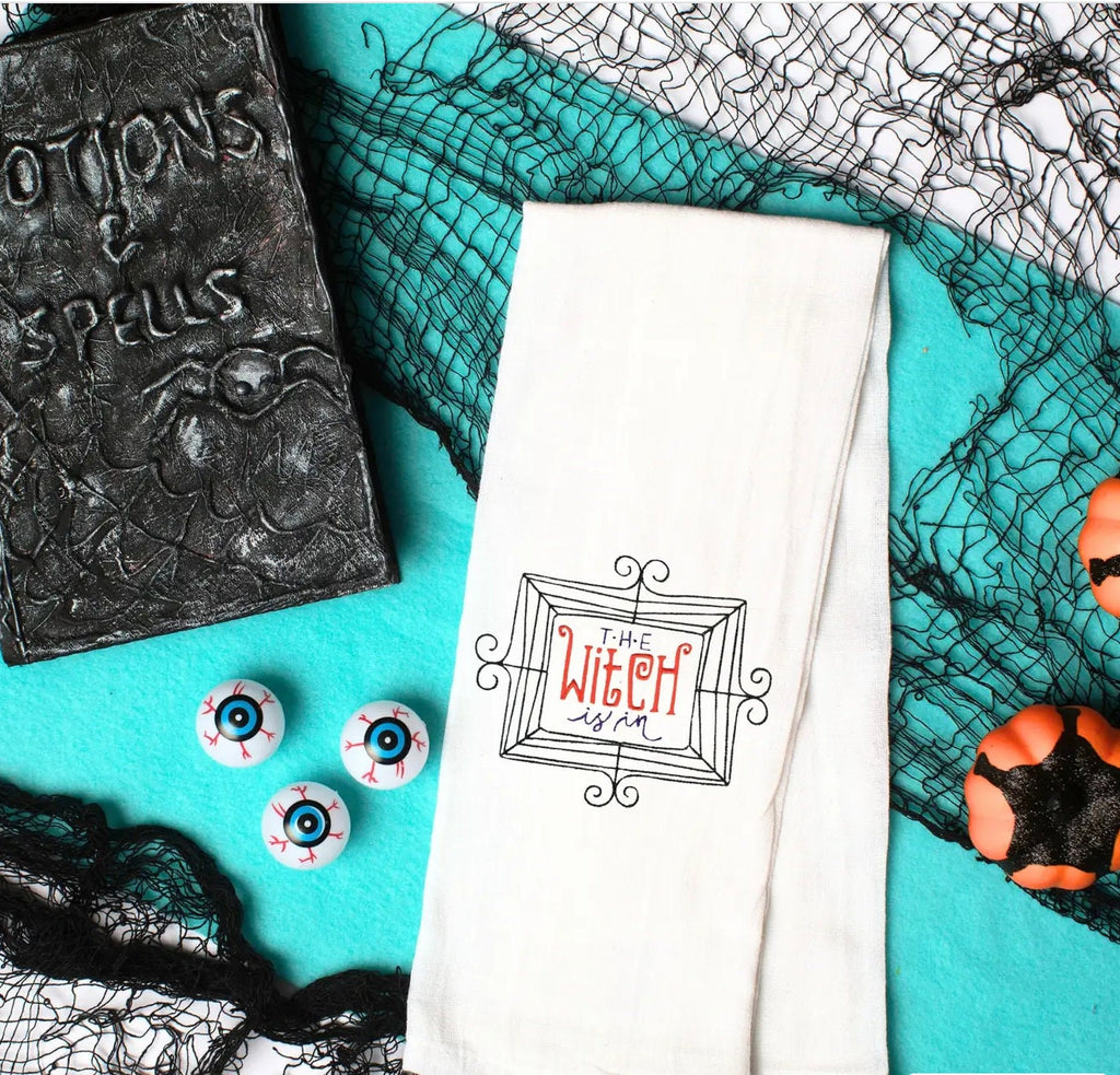 Embroidered Halloween Dish Towel for Autumnal Kitchen Decor and Fall Gift for Best Friend