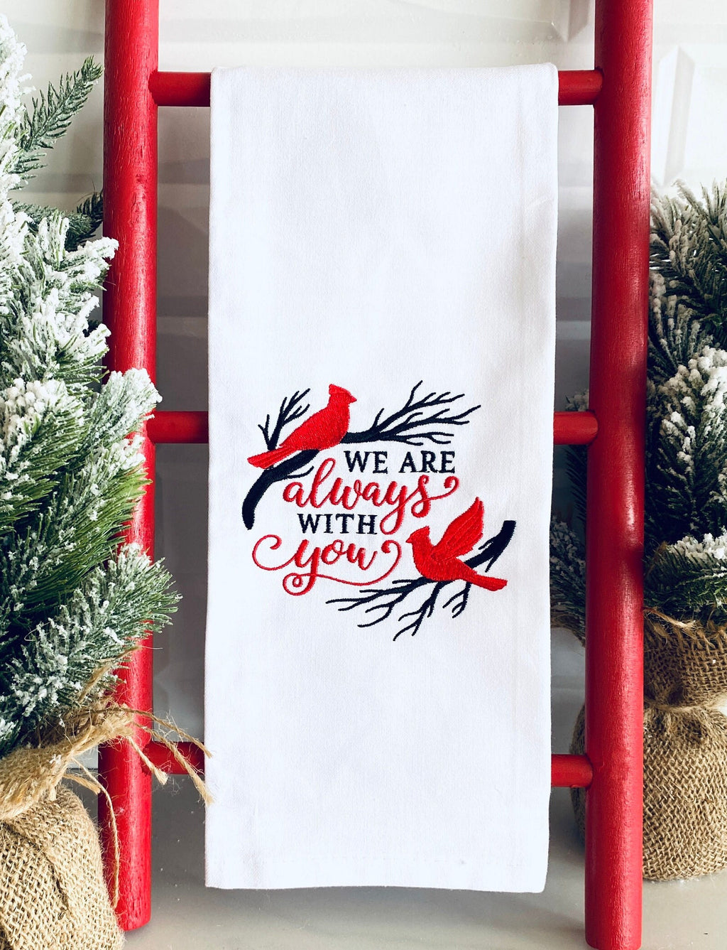 Cardinal Decor Christmas Kitchen Embroidered Towel Memorial Gifts Holiday Gift for Friend