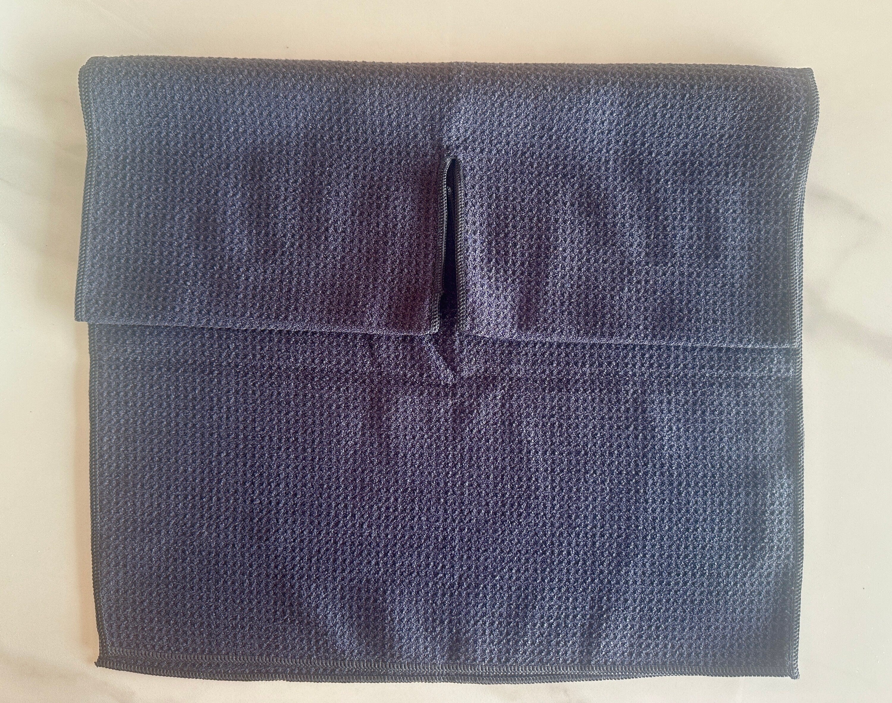 Navy blue waffle weave, center cut golf towel for custom monogram golf gift.