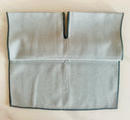 Waffle weave personalized golf towel in gray with black trim.Top view. Custom golf towel.