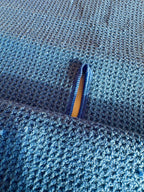 Monogram golf towel in navy blue with center cut slit for hanging over golf clubs. One of three color choices for personalized golf towel.