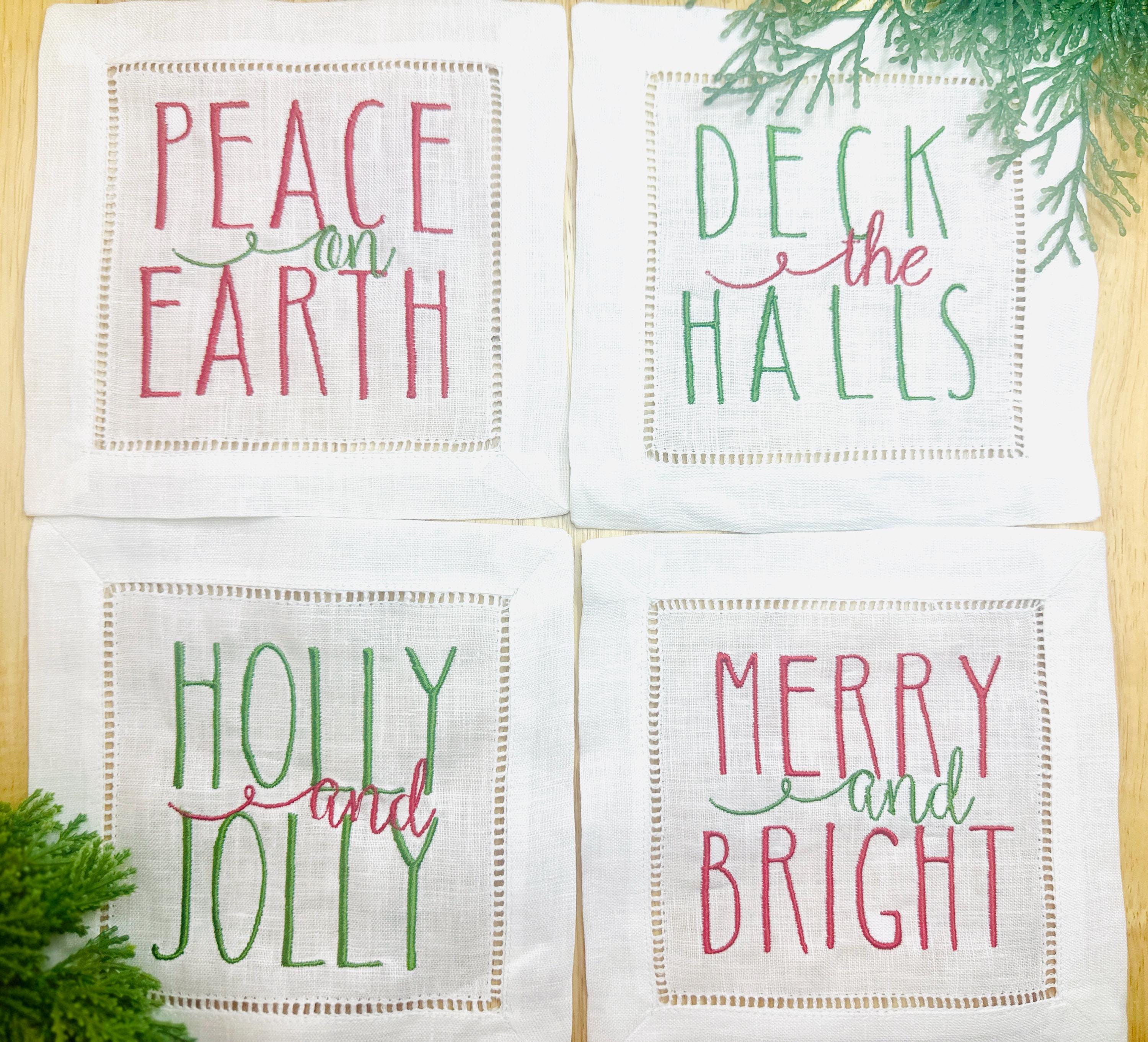 Embroidered Cocktail Napkins Christmas Cloth Napkins Barware and Cocktail Gifts Hostess Gift Set for Neighbor