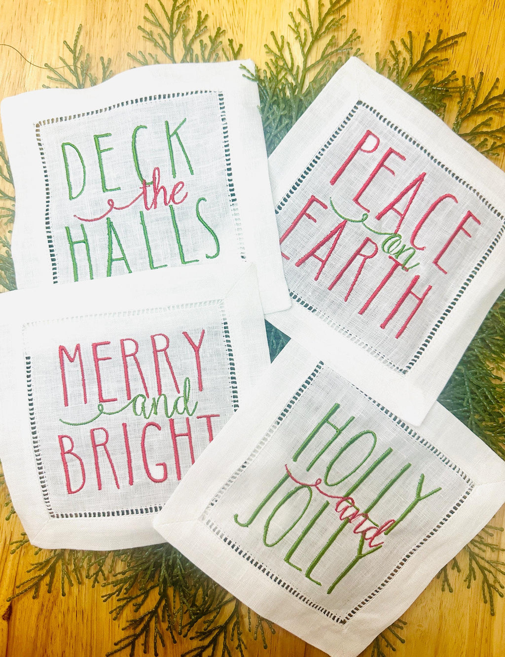 Embroidered Cocktail Napkins Christmas Cloth Napkins Barware and Cocktail Gifts Hostess Gift Set for Neighbor