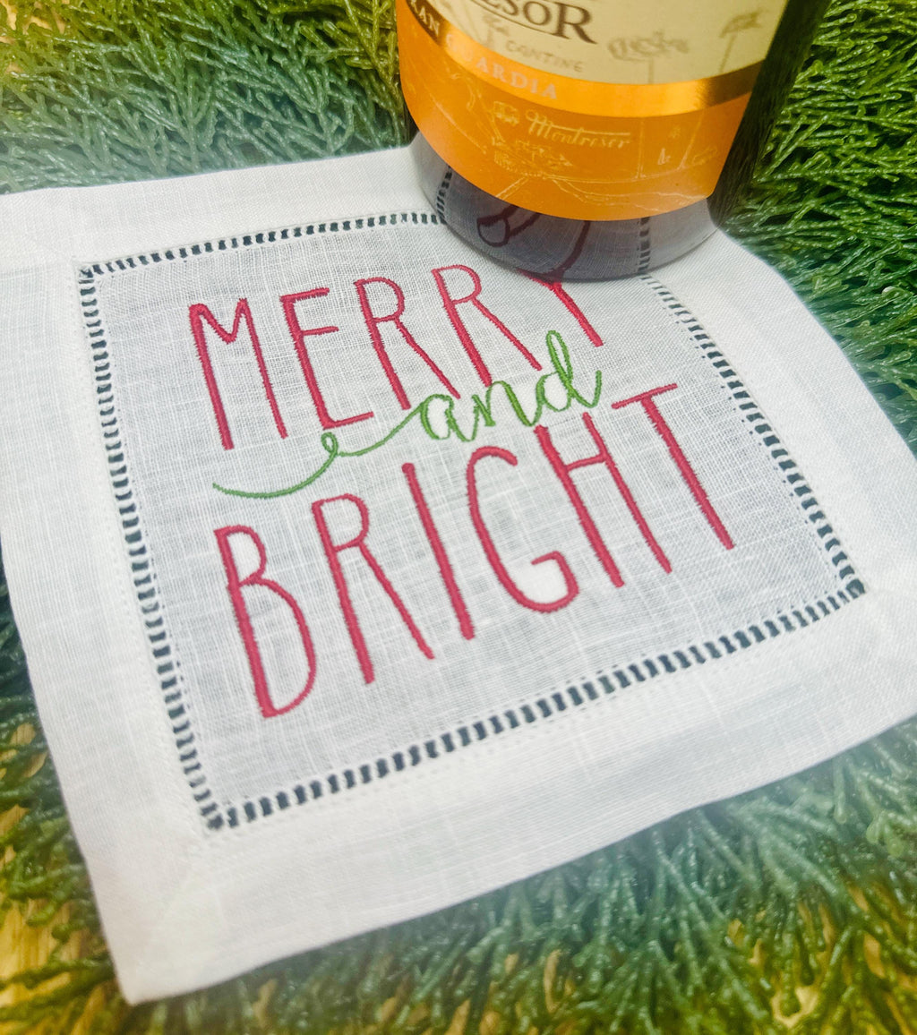 Embroidered Cocktail Napkins Christmas Cloth Napkins Barware and Cocktail Gifts Hostess Gift Set for Neighbor