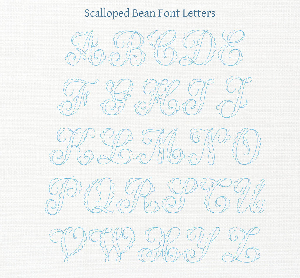 A photo with examples of how each of the letters in this font will look when embroidered.