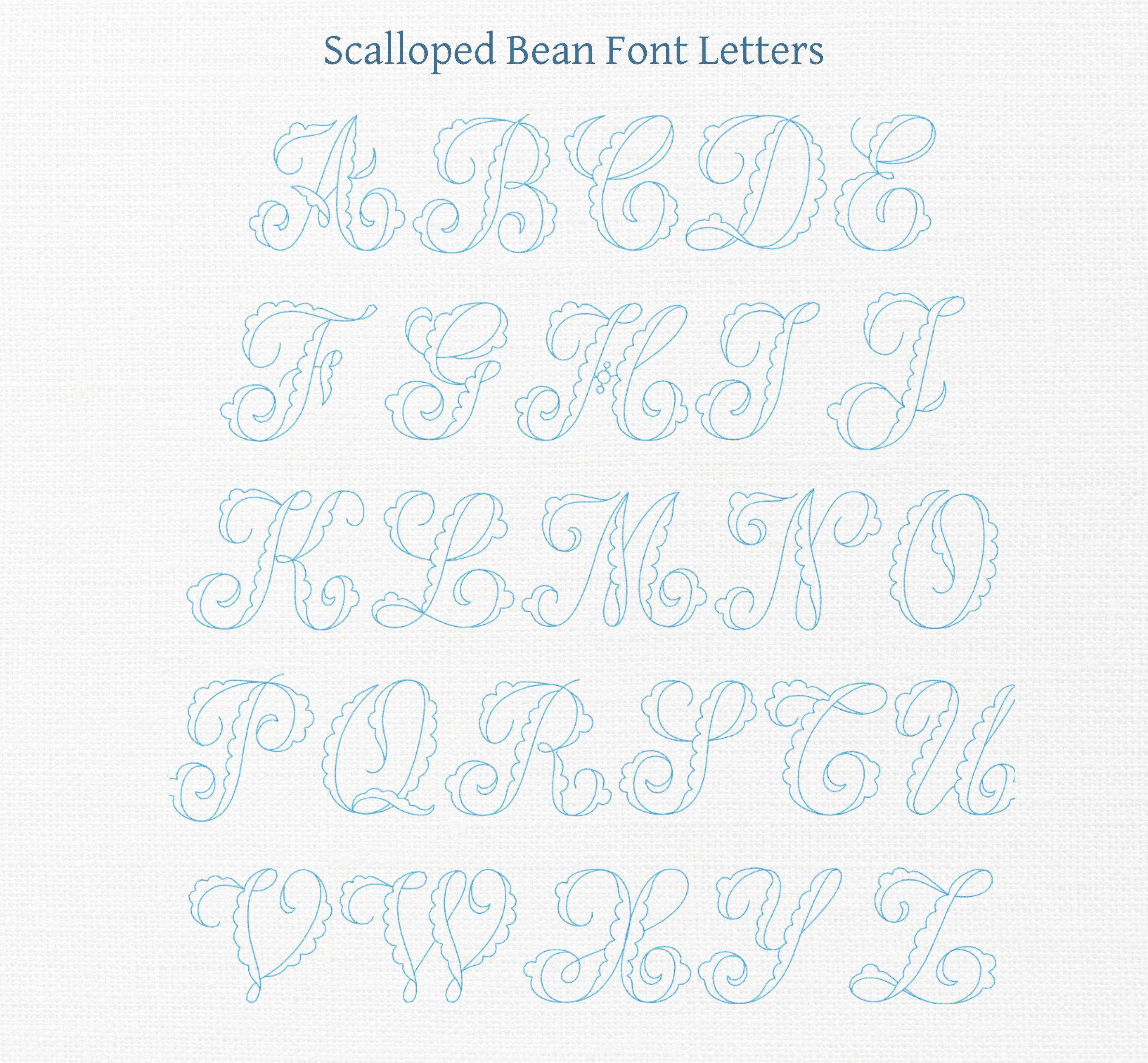 A photo with examples of how each of the letters in this font will look when embroidered.