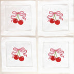 Embroidered Linen Drink Coasters Barware and Cocktail Gifts with Cherry 30th Birthday Gift for Her (Set of 4)