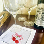 Embroidered Linen Drink Coasters Barware and Cocktail Gifts with Cherry 30th Birthday Gift for Her (Set of 4)