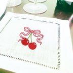Embroidered Linen Drink Coasters Barware and Cocktail Gifts with Cherry 30th Birthday Gift for Her (Set of 4)