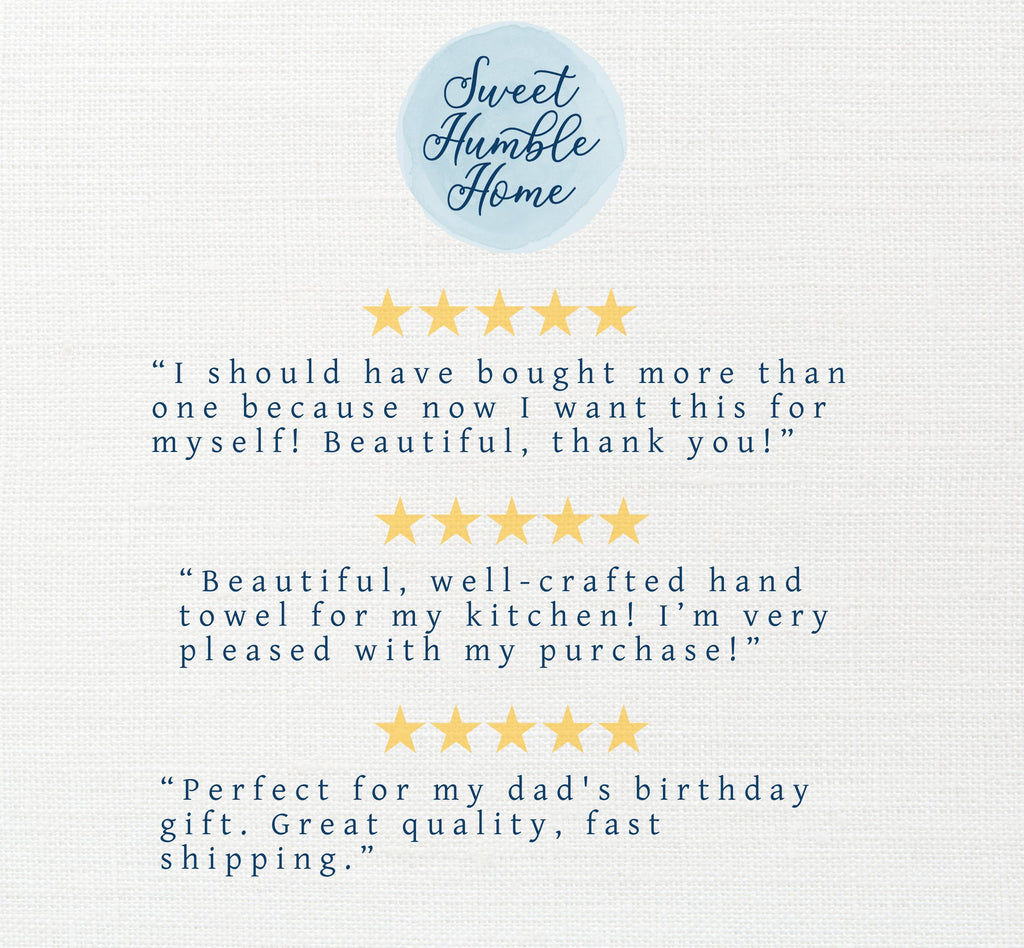 Image of 5 star reviews left for sweet humble home products.