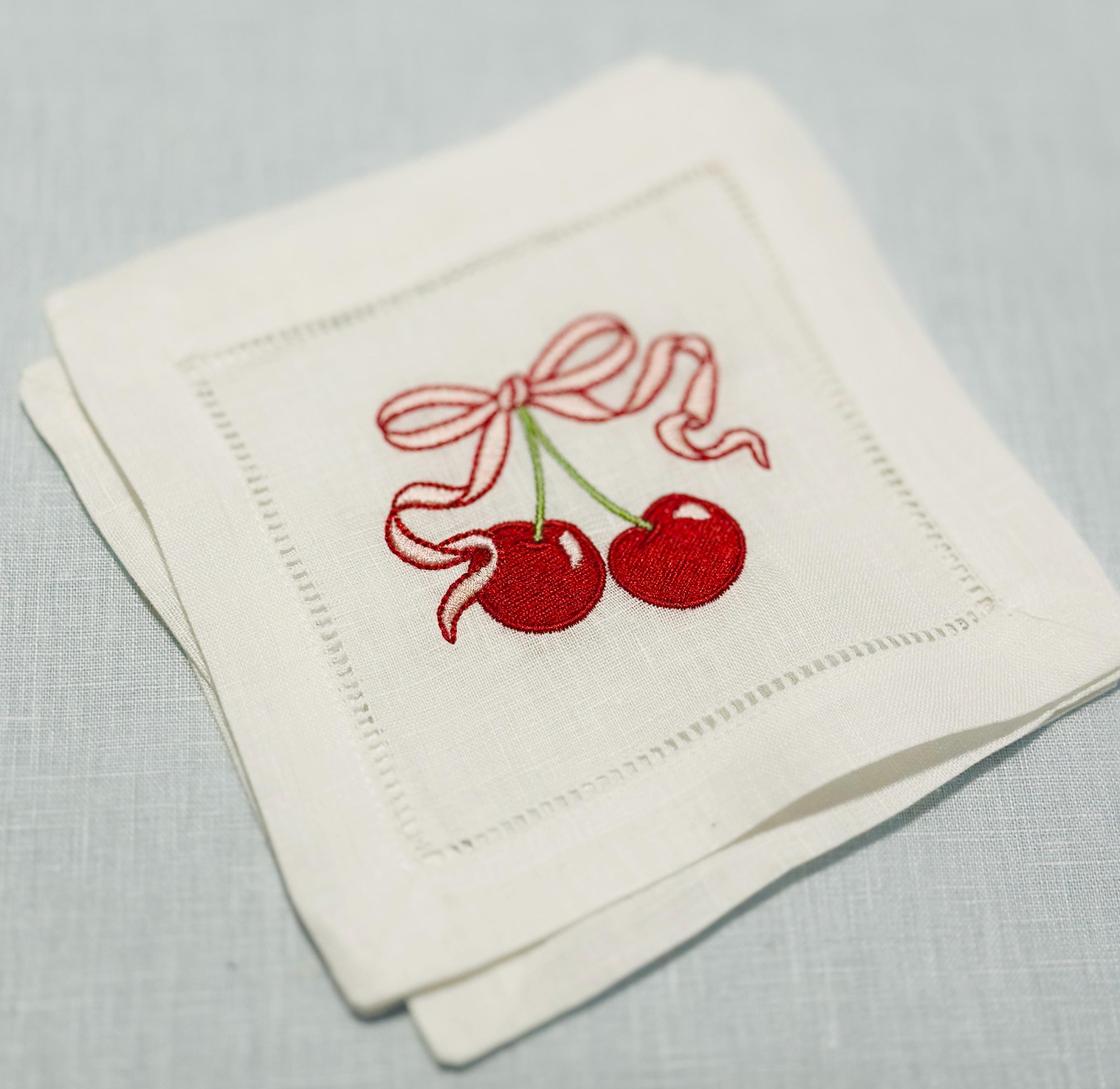 Cherry Bar Cart Decor Cocktail Napkins 50th Birthday Gift for Women Set of 4