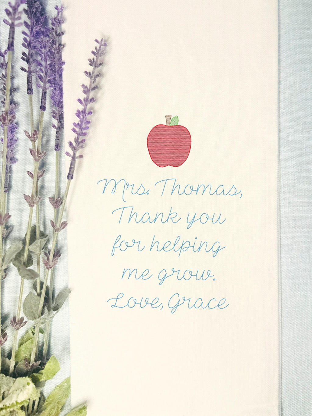 Thank You For Helping Me Grow Embroidered Custom Tea Towel Teacher Appreciation Gift