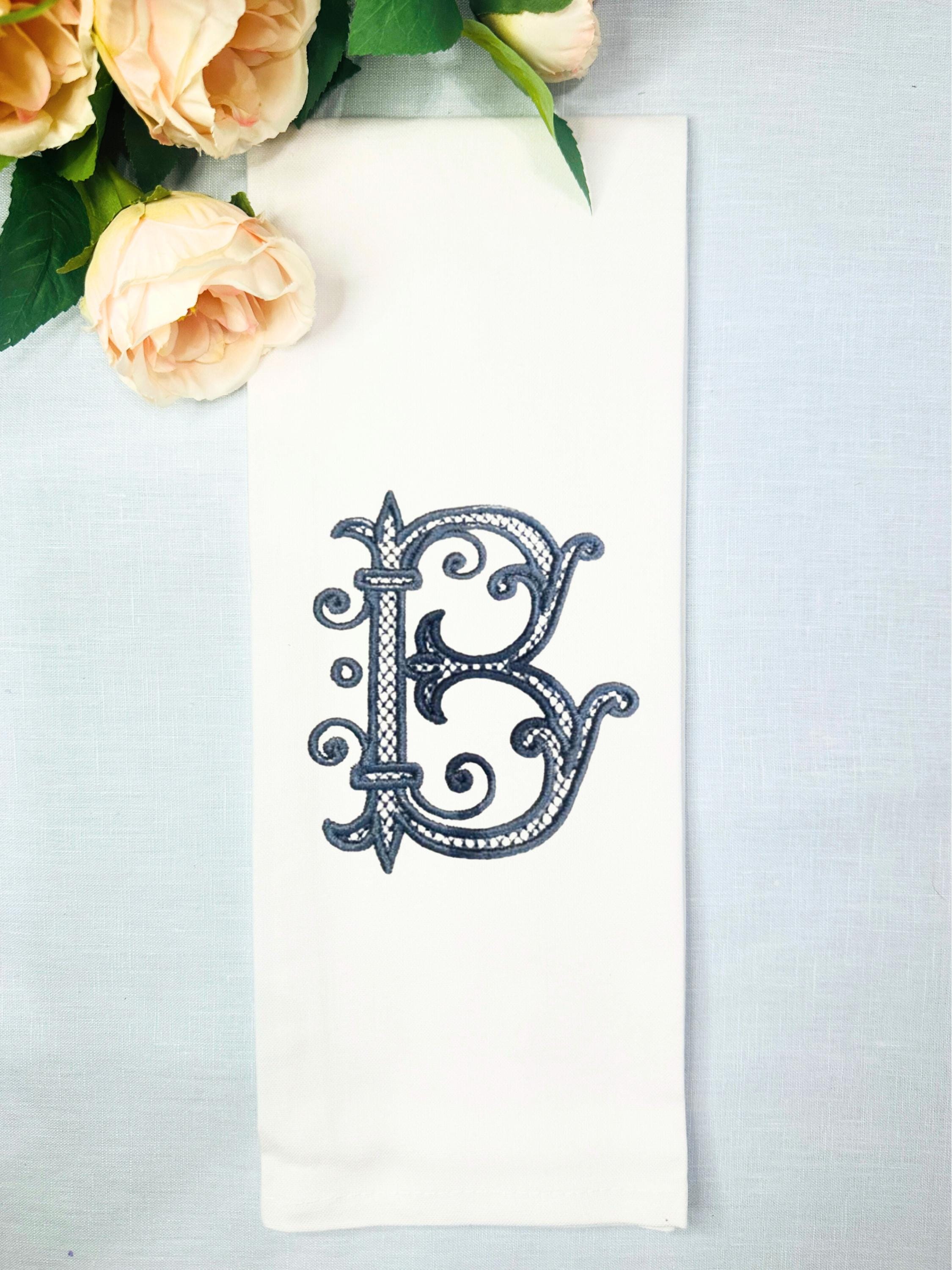 Custom Bridal Shower Gift for Bride from Maid of Honor Tea Towel Embroidered with Initial
