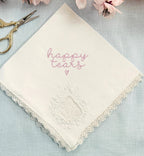 Vintage Embroidered Happy Tears Custom Wedding Handkerchief Mother of the Bride Gift from Bride