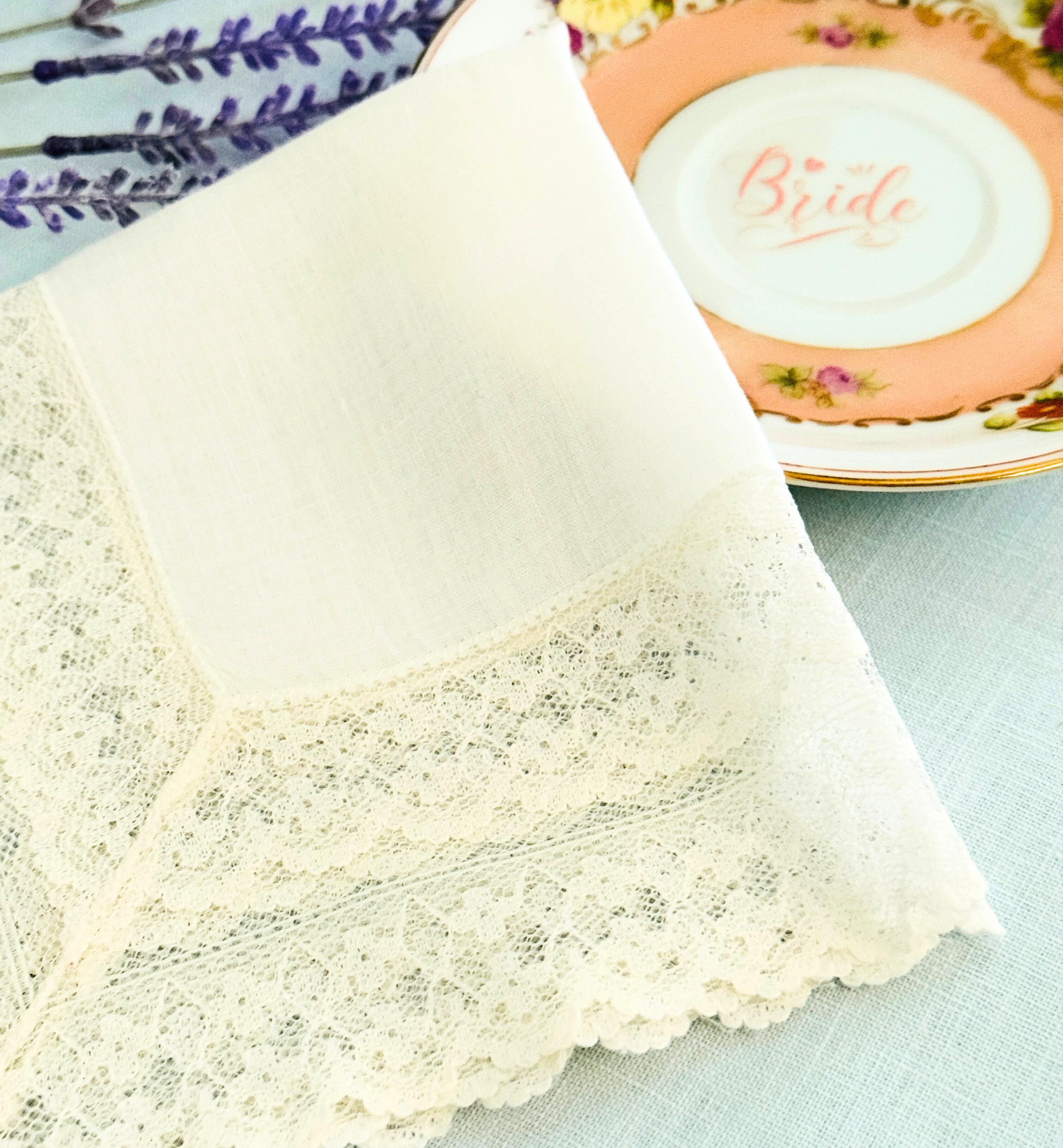 Embroidered Vintage Wedding Handkerchief Custom Initial Bridal Shower Gift for Bride from Maid of Honor