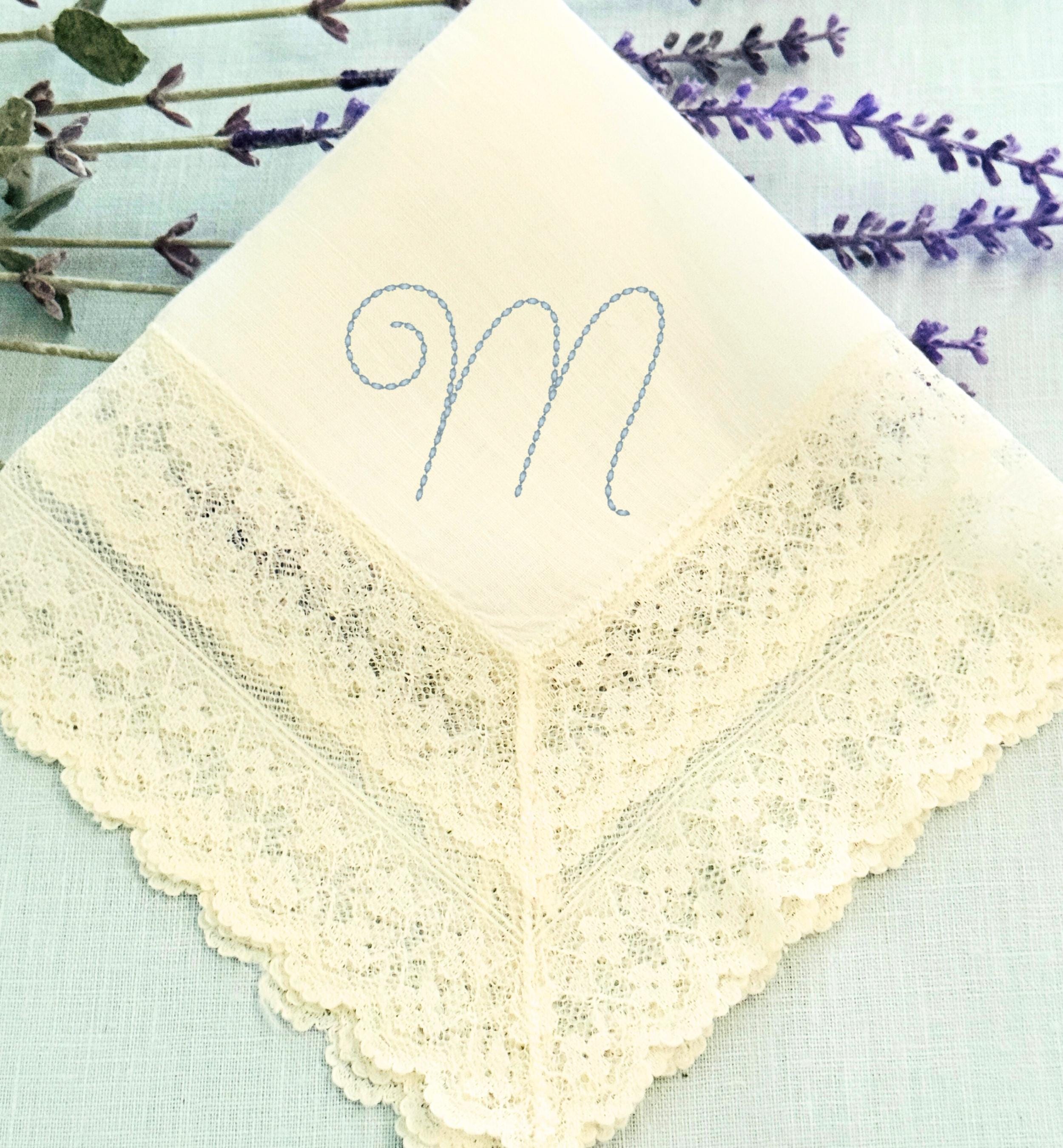 Embroidered Vintage Wedding Handkerchief Custom Initial Bridal Shower Gift for Bride from Maid of Honor