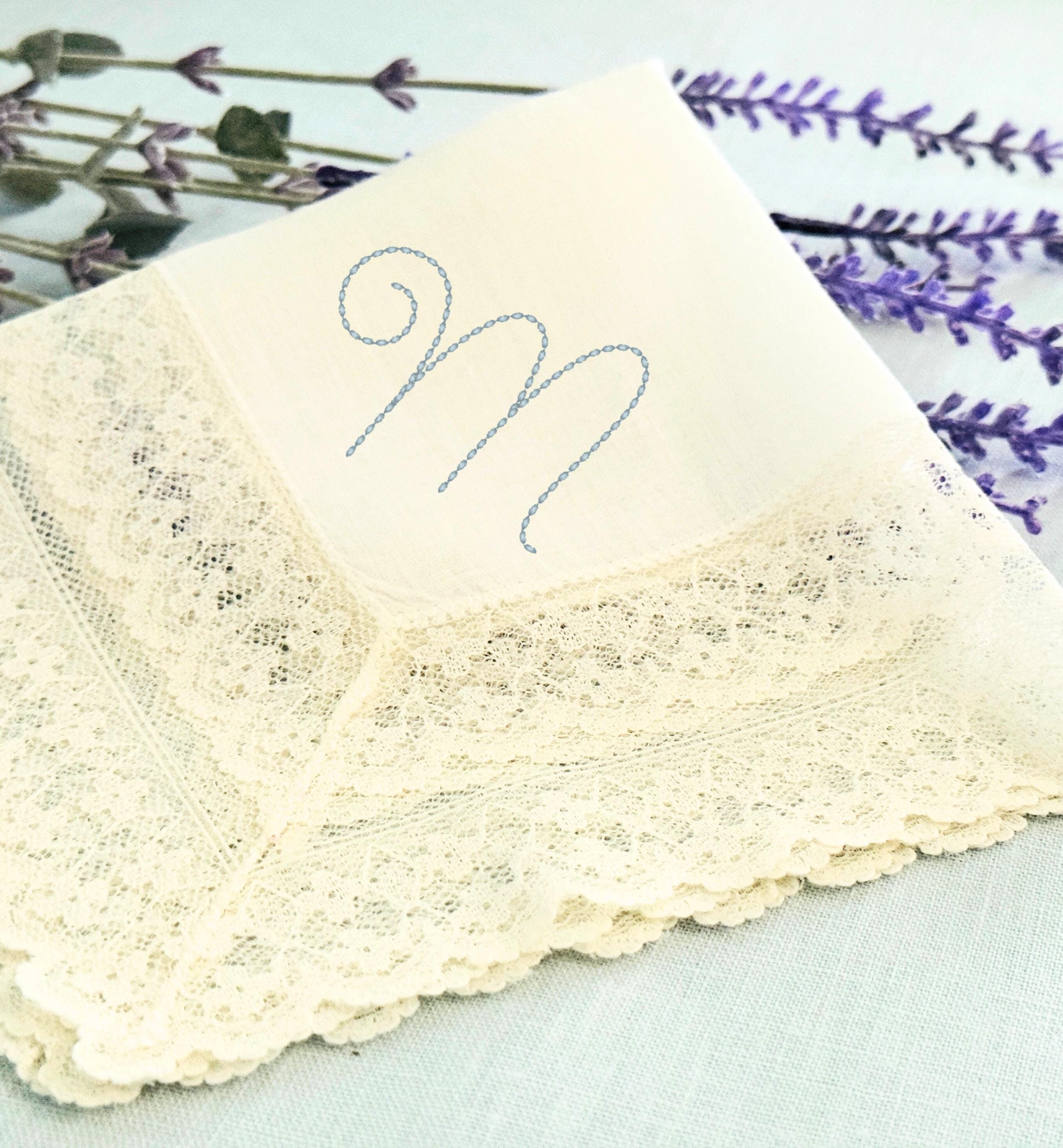 Embroidered Vintage Wedding Handkerchief Custom Initial Bridal Shower Gift for Bride from Maid of Honor