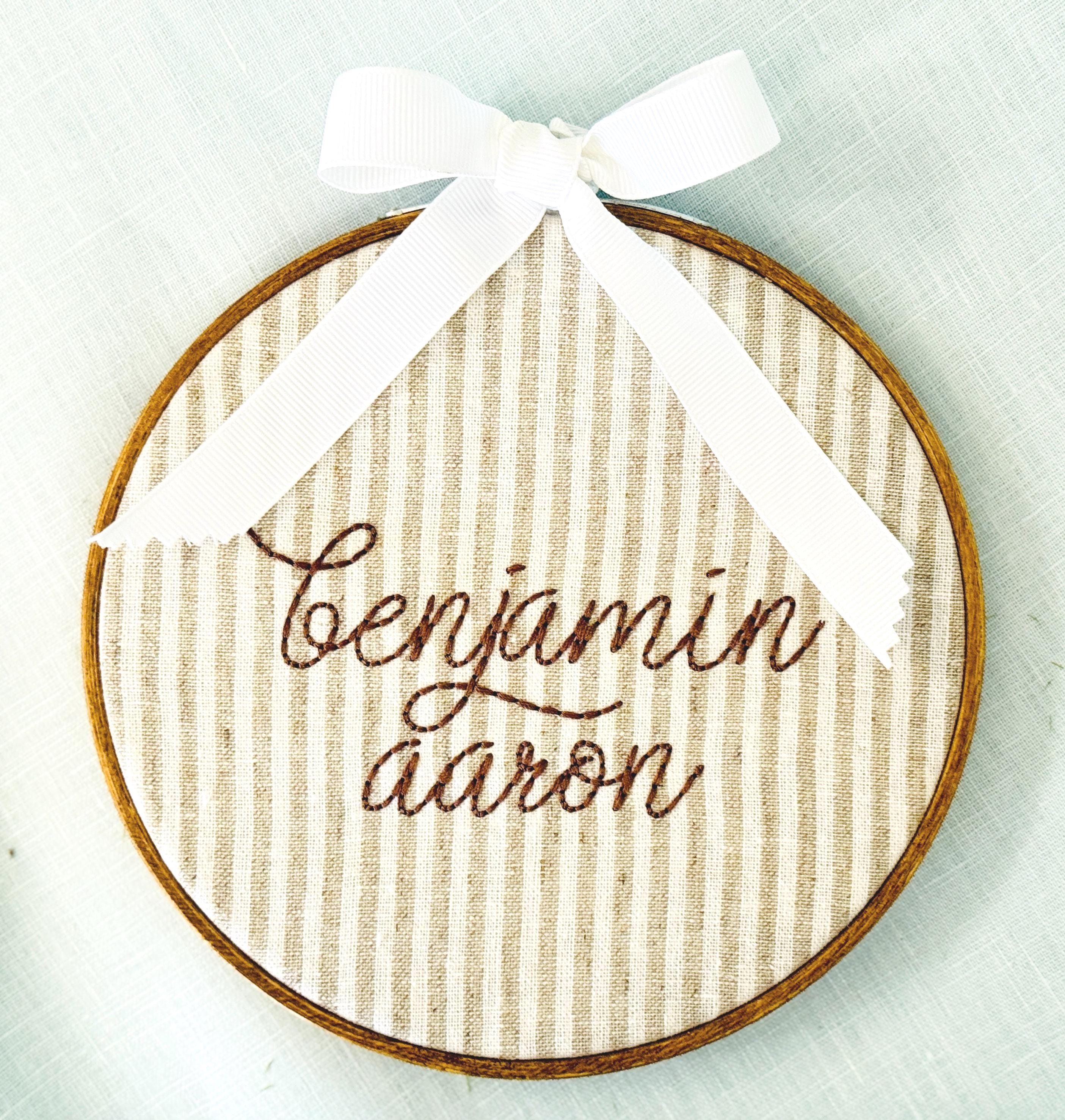 Embroidered Baby Announcement Sign: Custom Boy Name, Striped