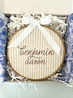 Personalized Embroidered Baby Name Hoop – Classic Nursery Wall Art, 6 Inch, Cursive Boys Name