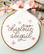 Personalized Embroidered Baby Name Hoop – Floral Classic Nursery Wall Art, 6 Inch, Cursive Girls Name