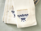 Hanukkah Menorah Set of 4 Embroidered Linen Cotton Blend Dinner Napkins: Holiday Hosting Decor