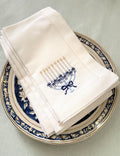 Hanukkah Menorah Set of 4 Embroidered Linen Cotton Blend Dinner Napkins: Holiday Hosting Decor