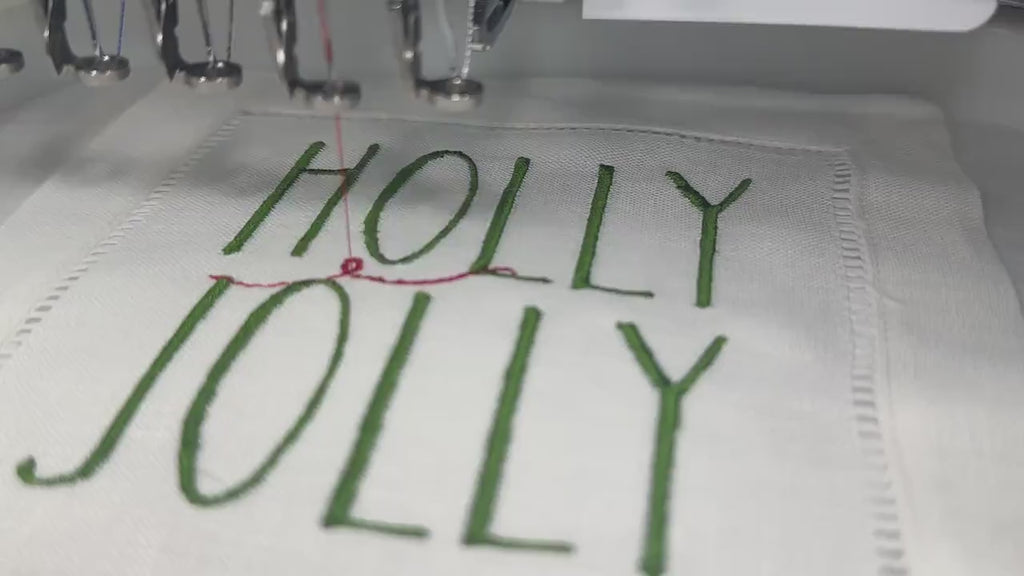 Embroidered Linen Christmas Cocktail Napkins, Holiday Hostess Gift, Set of 4