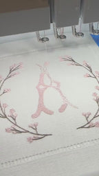 Embroidered Cherry Blossom Cocktail Napkins: Personalized Initial Linen Napkin