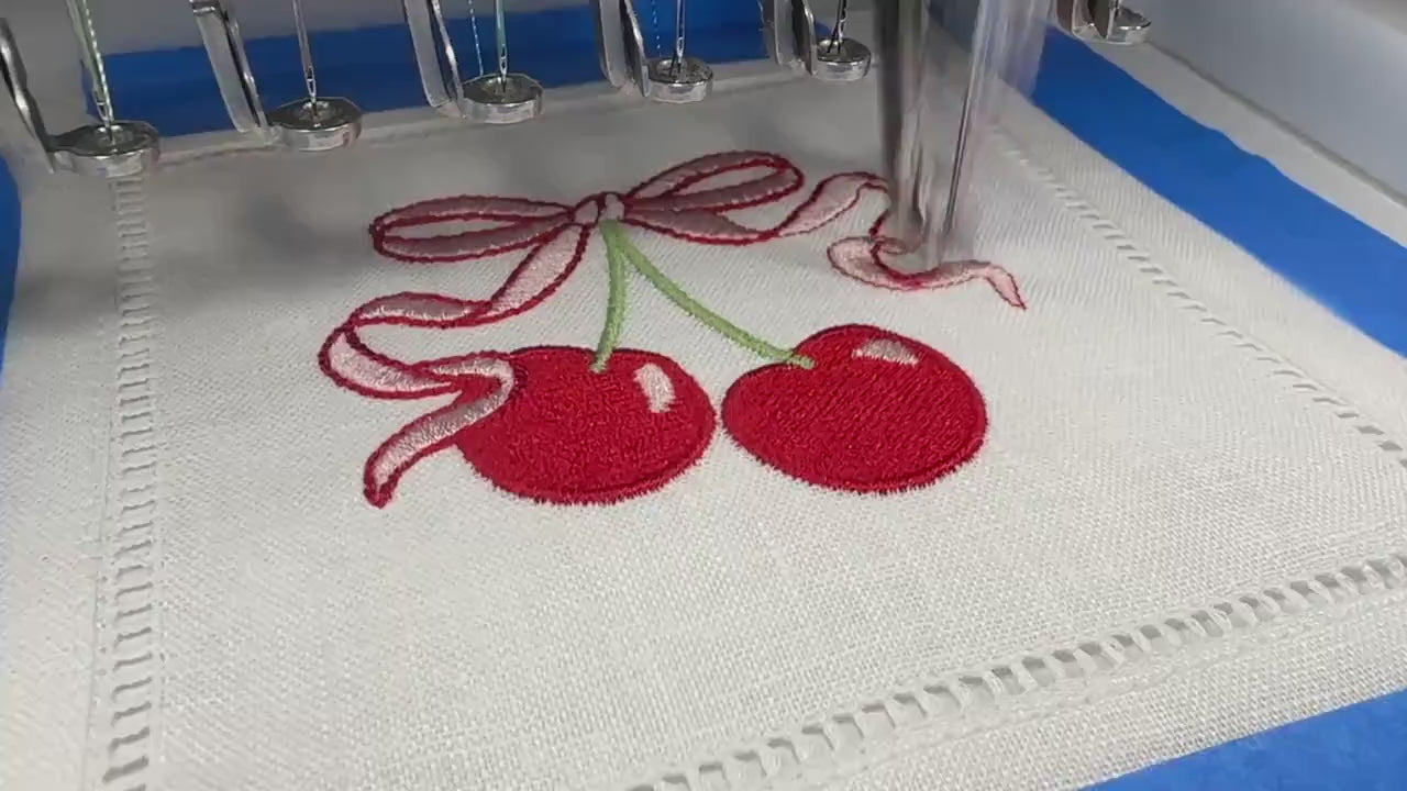 Embroidered Linen Drink Coasters Barware and Cocktail Gifts with Cherry 30th Birthday Gift for Her (Set of 4)