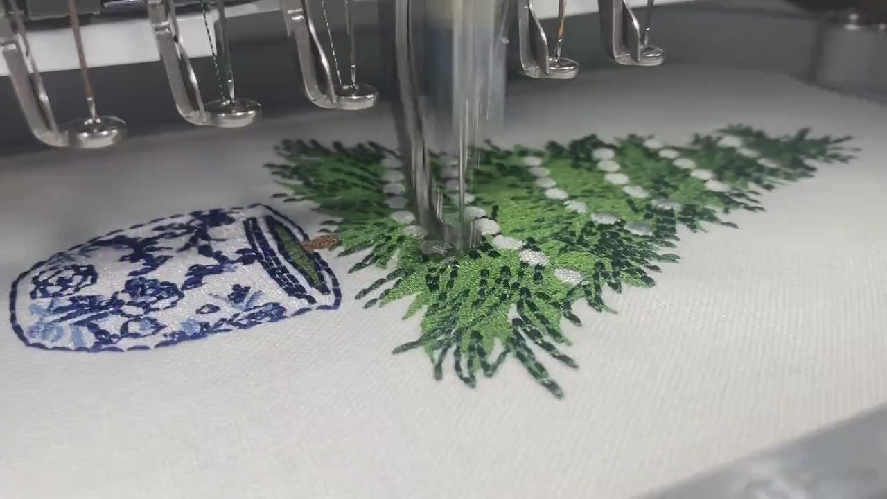 Personalized Embroidered Christmas Chinoiserie Tea Towel: Elegant Holiday Decor & Thoughtful Hostess Gift